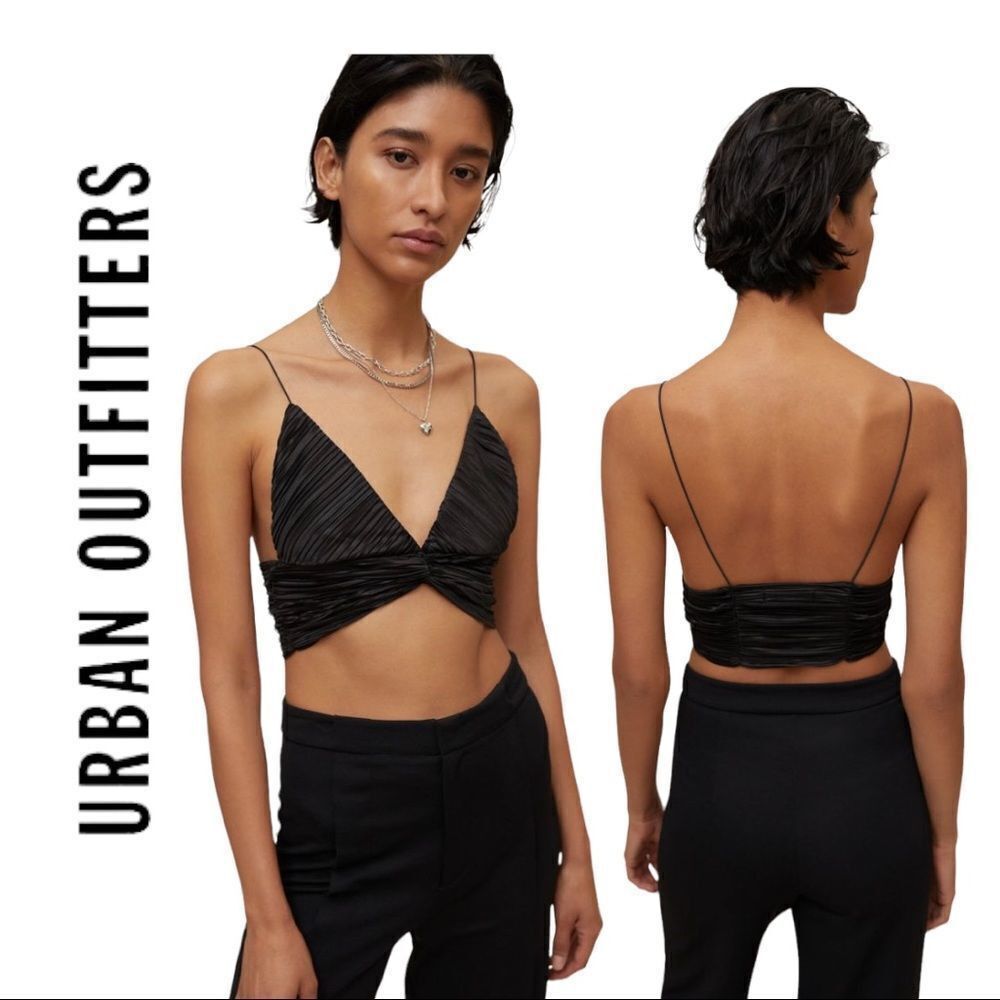 NEW Urban Outfitters UO Samara Black Twist-Front Cropped Shirt Top L